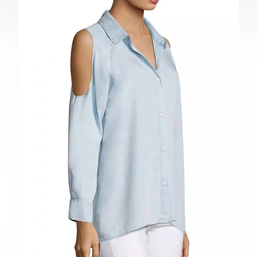 Rails Sadie Light Vintage Chambray Cold Shoulder Button Down Blouse Top Shirt XS